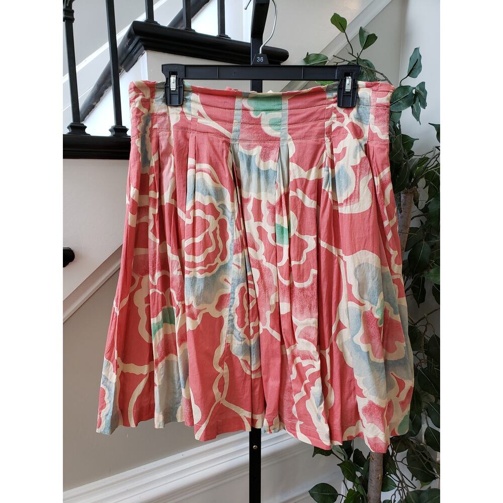 Persaman New York A-Line Skirt Women's 6 Pink Floral Lined Pleated Side Zip
